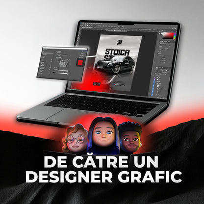 Proces de realizare a unui tablou auto personalizat de către un designer grafic